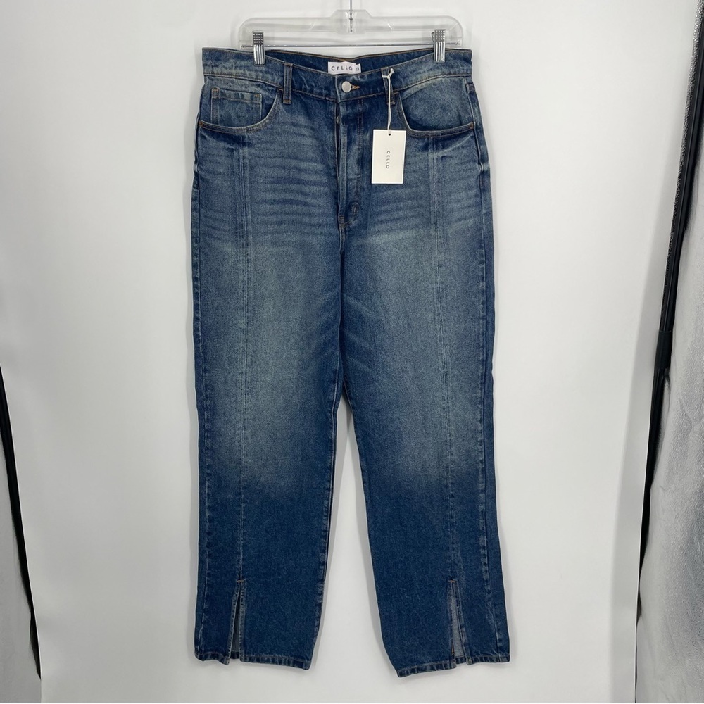 Cello Super‎ High Rise Dad Jean split slit hem Sz 13 wide leg